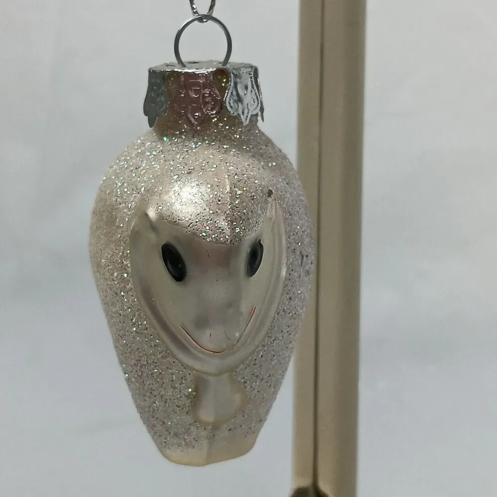 Enesco Standing Glitter Sheep Ornament Blown Glass Silver Sparkle Festive